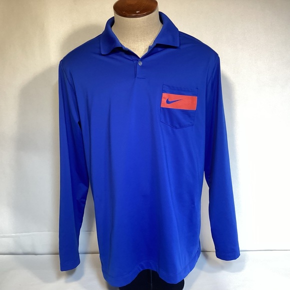 Men’s Nike Golf Tour Performance Blue Long Sleeve Polo Shirt size large Dri-Fit - Picture 1 of 9